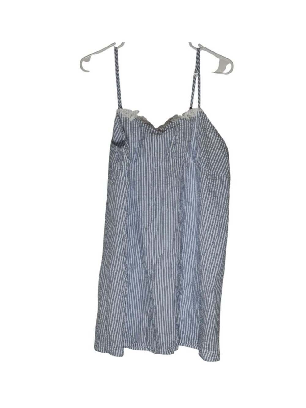 J. Crew Lace-trim Nightgown in Seersucker Size Large Blue White Stripe CU012